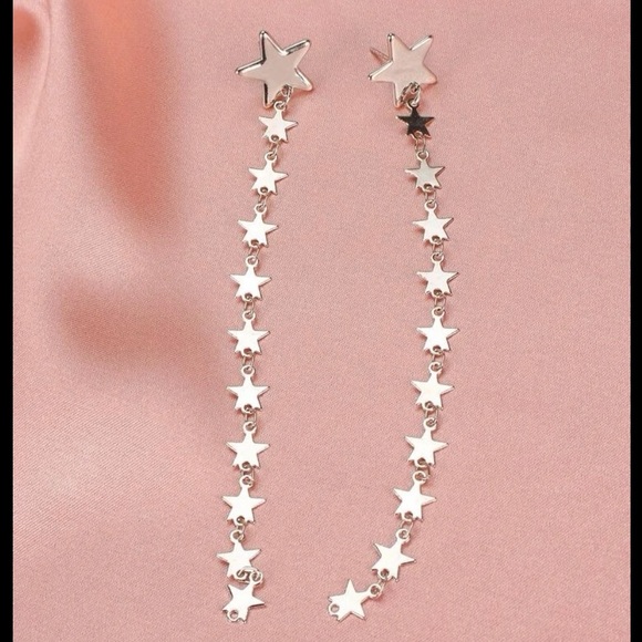 Silver Star Dangle Earrings - Picture 2 of 4